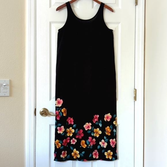Jantzen Other - Jantzen 90's Vintage Floral Sleeveless Side Slit Swim Cover Up Midi Dress Black